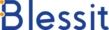 Logo Blessit color azul con 2 puntos braille en la letra B